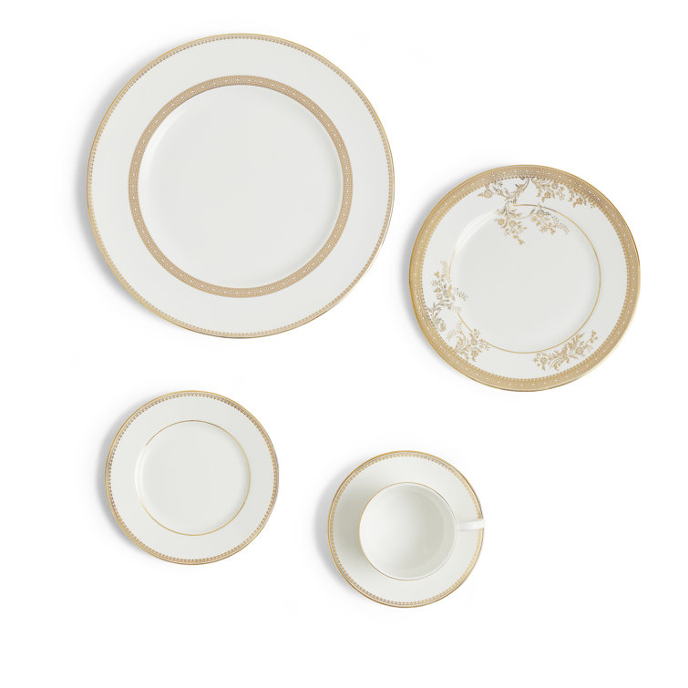 White Porcelain Floral Lace Dinnerware Set, Service for 2