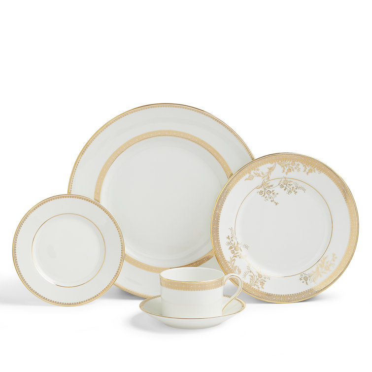 White Porcelain Floral Lace Dinnerware Set, Service for 2