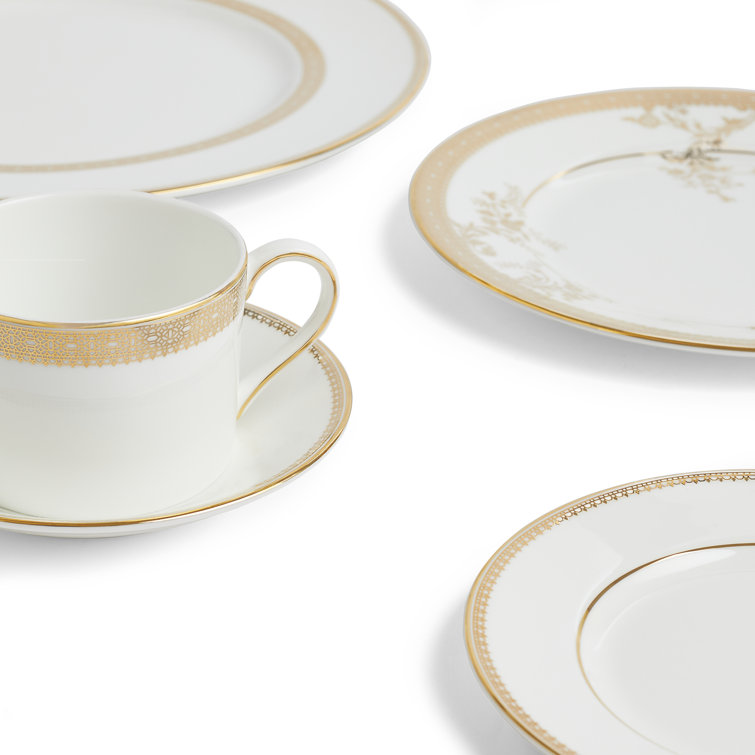 White Porcelain Floral Lace Dinnerware Set, Service for 2