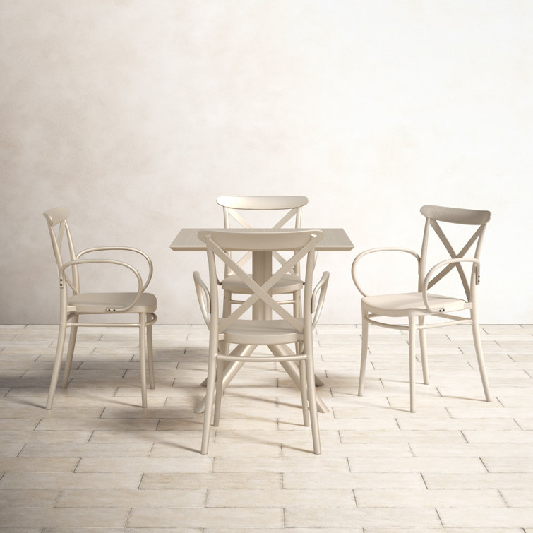 Taupe Plastic Resin Square Outdoor Dining Set for 4