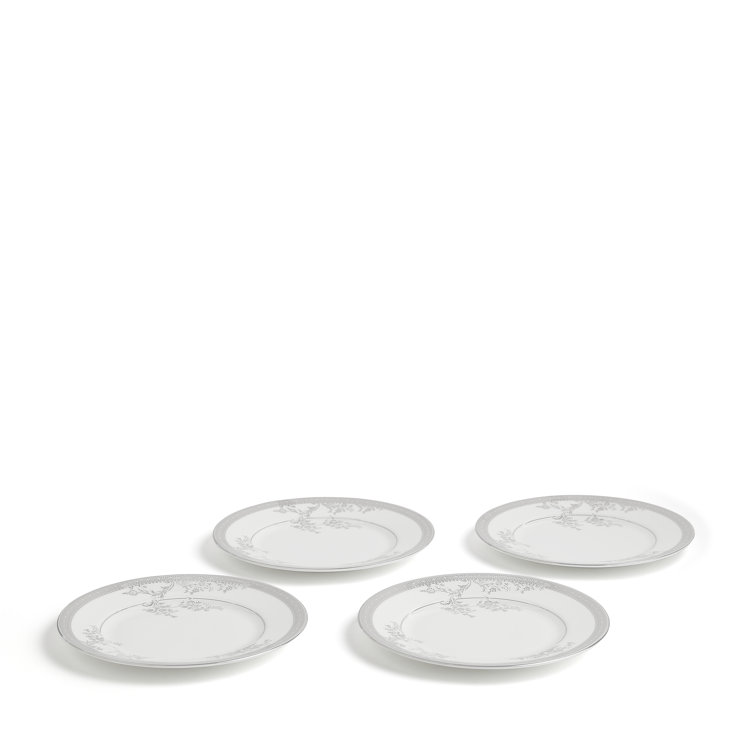 Gray Porcelain Floral Lace 12-Piece Dinnerware Set