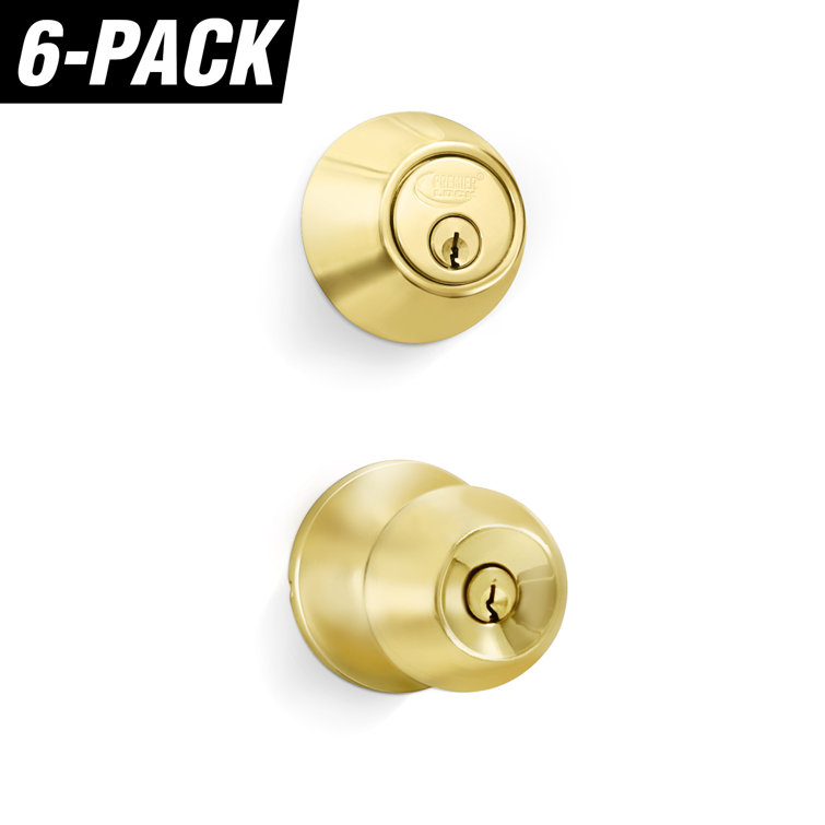 Polished Brass Single Cylinder Deadbolt Entry Knob Set