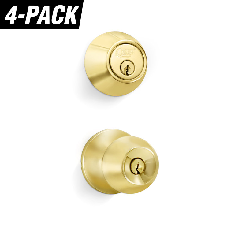 Polished Brass Entry Knob Set with Single Cylinder Deadbolt