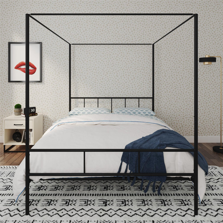 Marion Black Metal Queen Canopy Platform Bed with Headboard