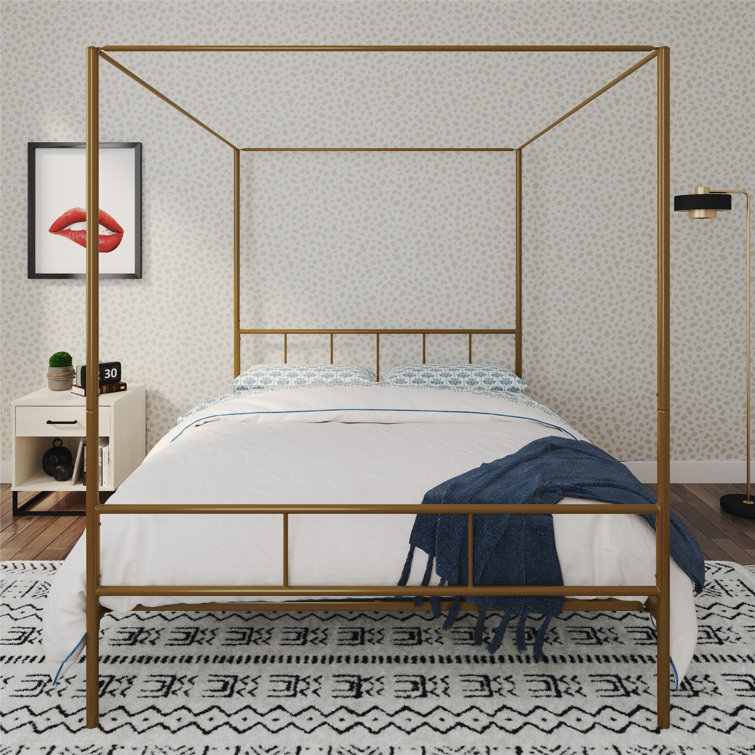 Full Gold Metal Canopy Bed Frame with Headboard