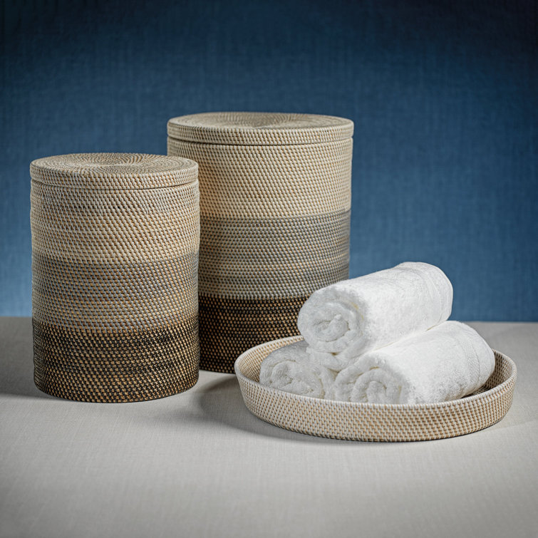 Handwoven Round Rattan Storage Baskets with Lids, Set of 3