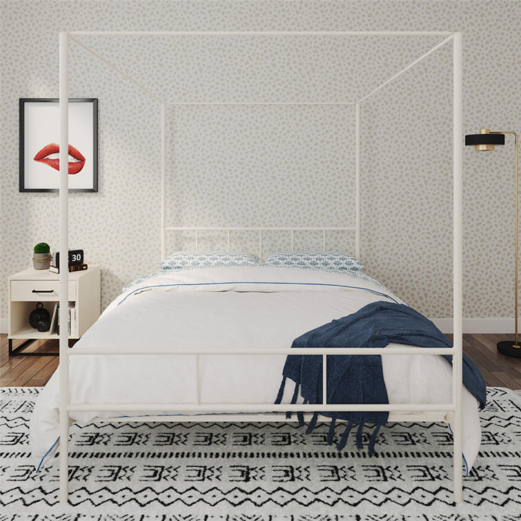 Marion Queen White Metal Canopy Platform Bed with Headboard