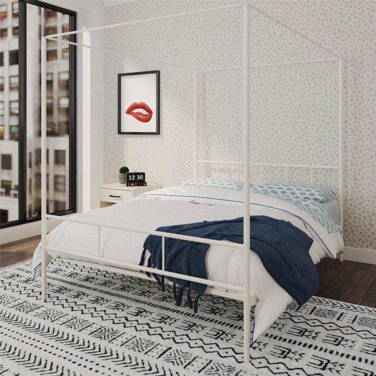 Marion Queen White Metal Canopy Platform Bed with Headboard