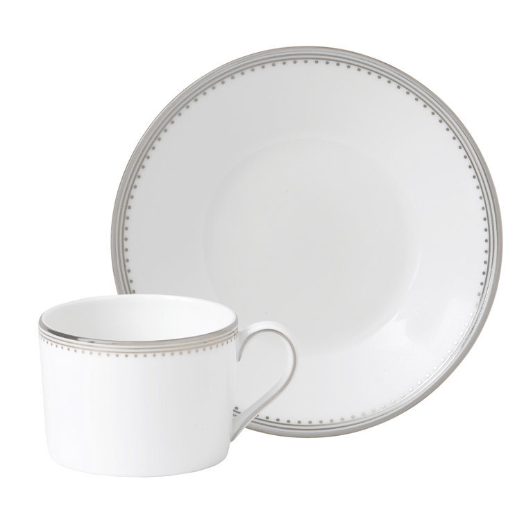Elegant Ceramic Teacup & Saucer with Platinum Banding, 7.1oz