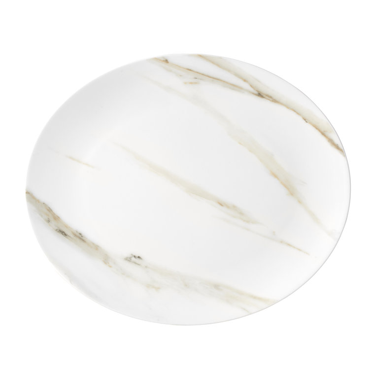 Venato Imperial 13.75" Oval Ceramic Platter with Marble Striations