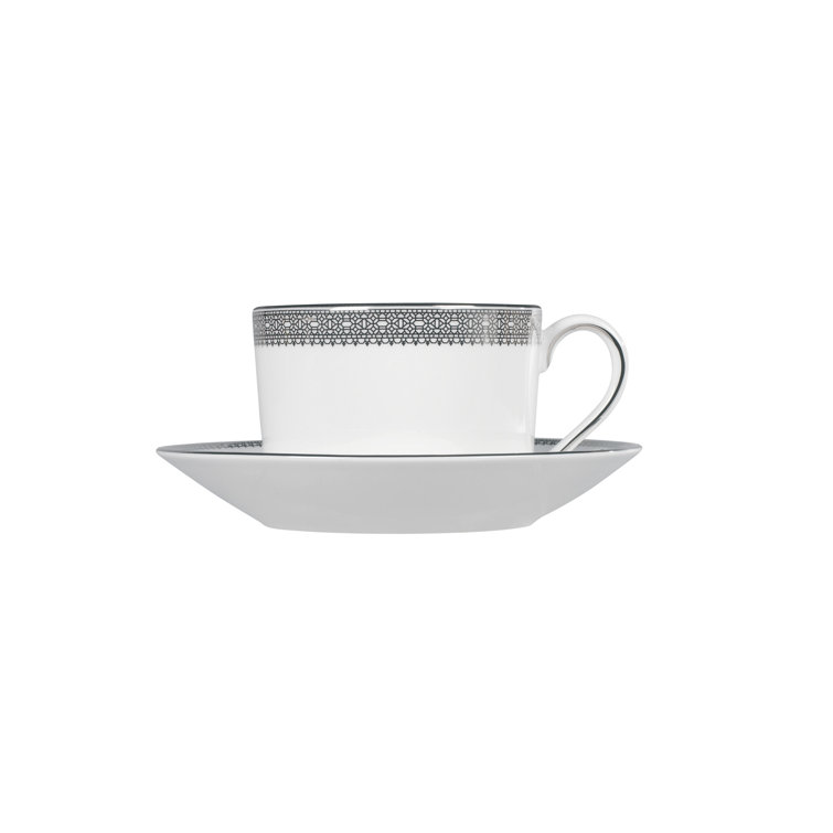 Elegant Platinum Lace Porcelain Teacup and Saucer Set