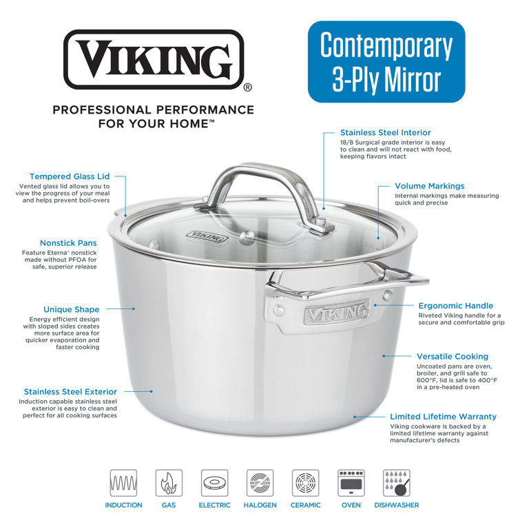 Viking 10-Piece Stainless Steel 3-Ply Cookware Set