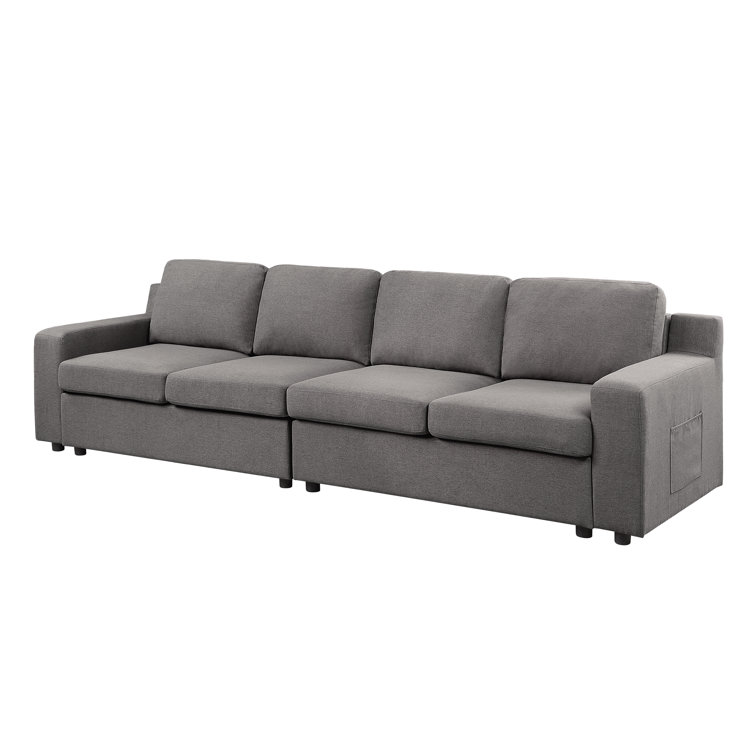 Waylon Gray Linen 4-Seater Sofa with Storage Pockets