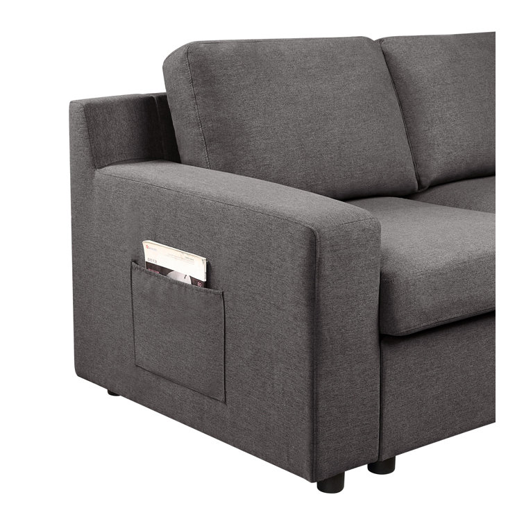 Waylon Gray Linen 4-Seater Sofa with Storage Pockets