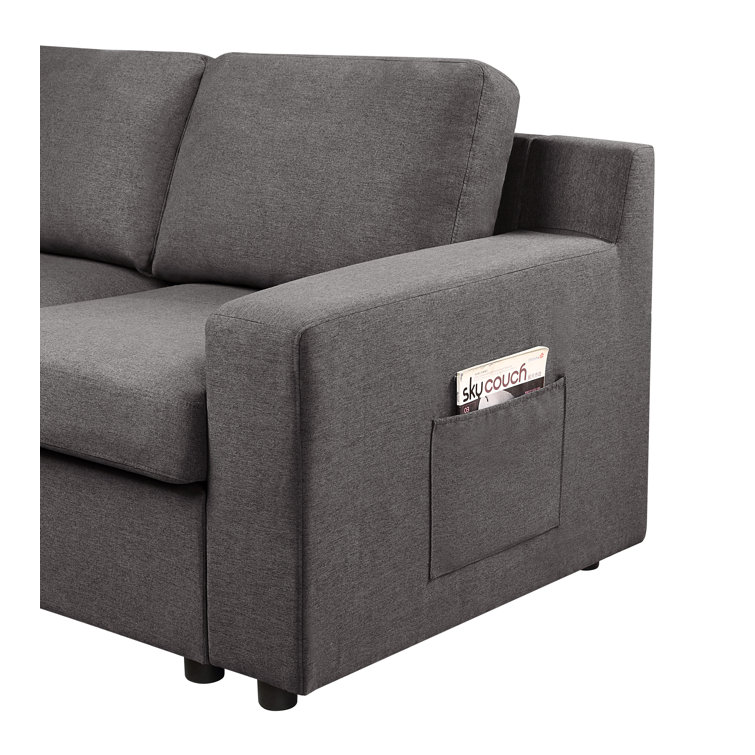 Waylon Gray Linen 4-Seater Sofa with Storage Pockets