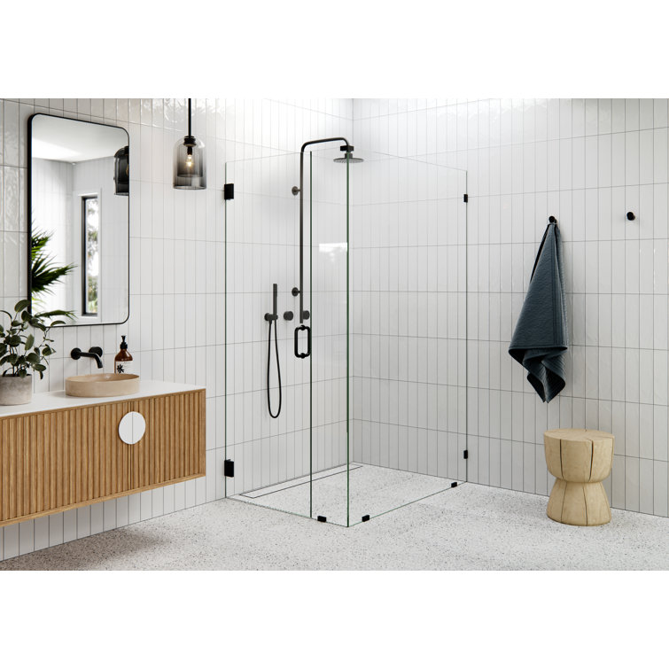 78'' Clear Tempered Glass Frameless Pivot Shower Door in Matte Black