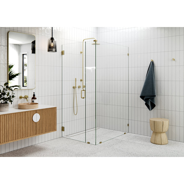 78" Frameless Clear Glass Shower Enclosure with Satin Brass Finish