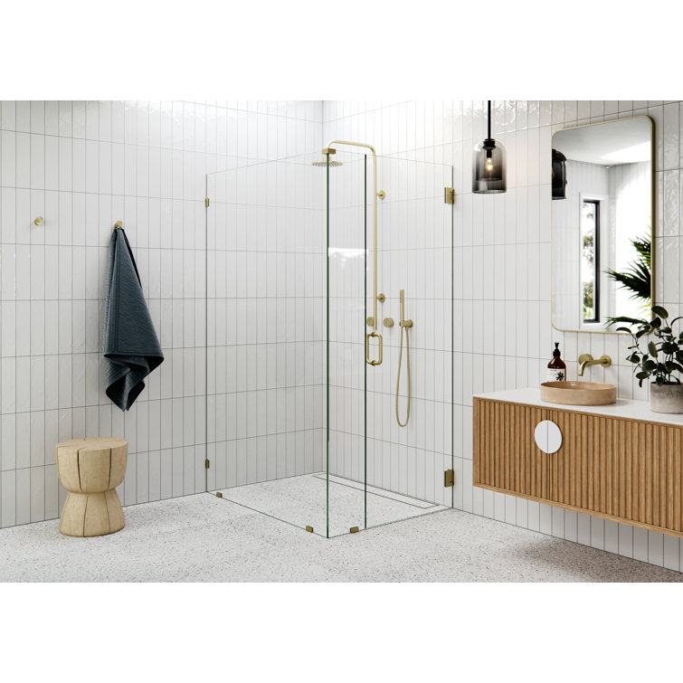 78" Frameless Clear Glass Shower Enclosure with Satin Brass Finish