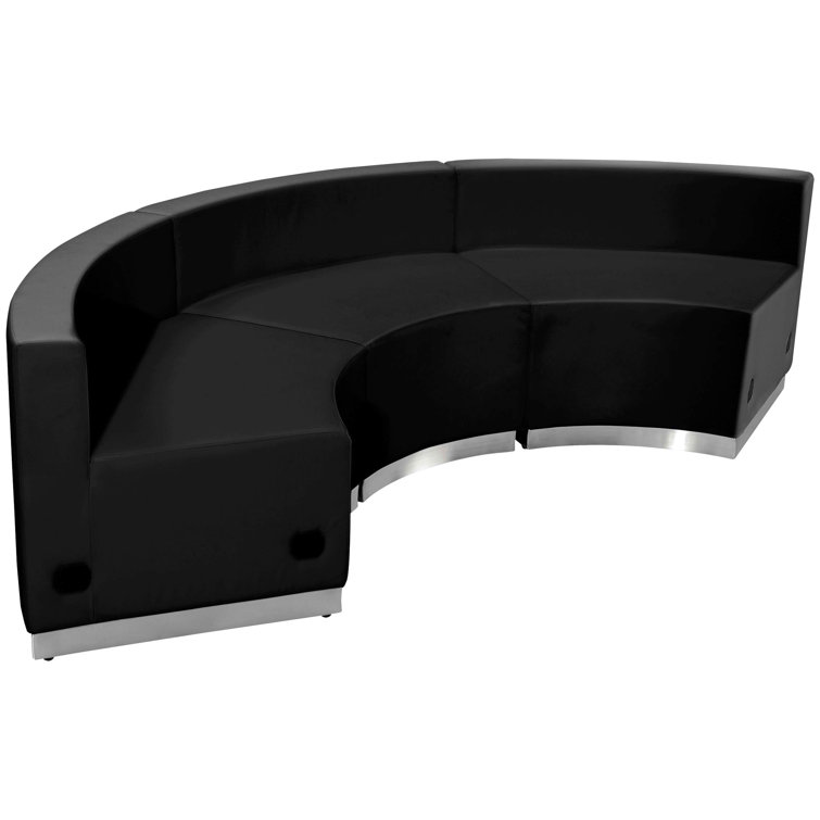 Elegant Black Faux Leather 3-Piece Reception Set with Metal Base