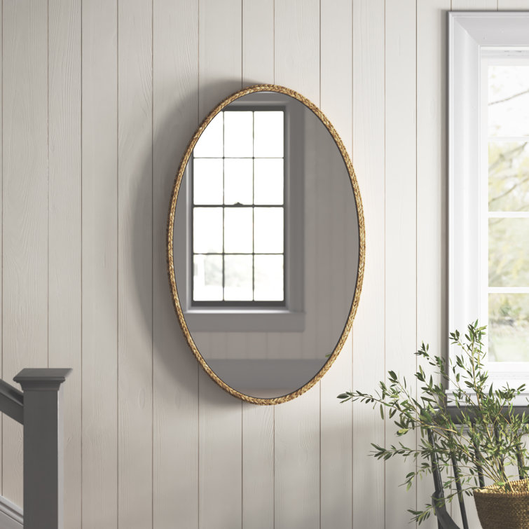Beige Braided Oval Seagrass Accent Mirror
