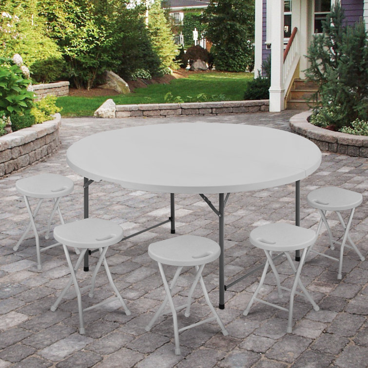 Gray 48" Round Foldable Plastic Dining Table with Steel Frame
