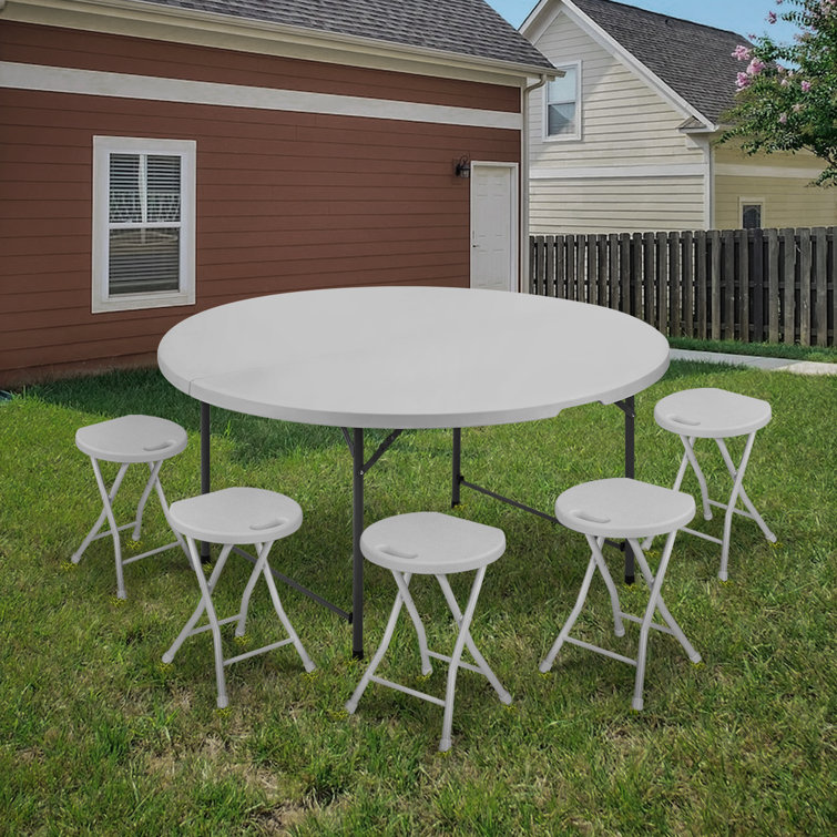 Gray 48" Round Foldable Plastic Dining Table with Steel Frame