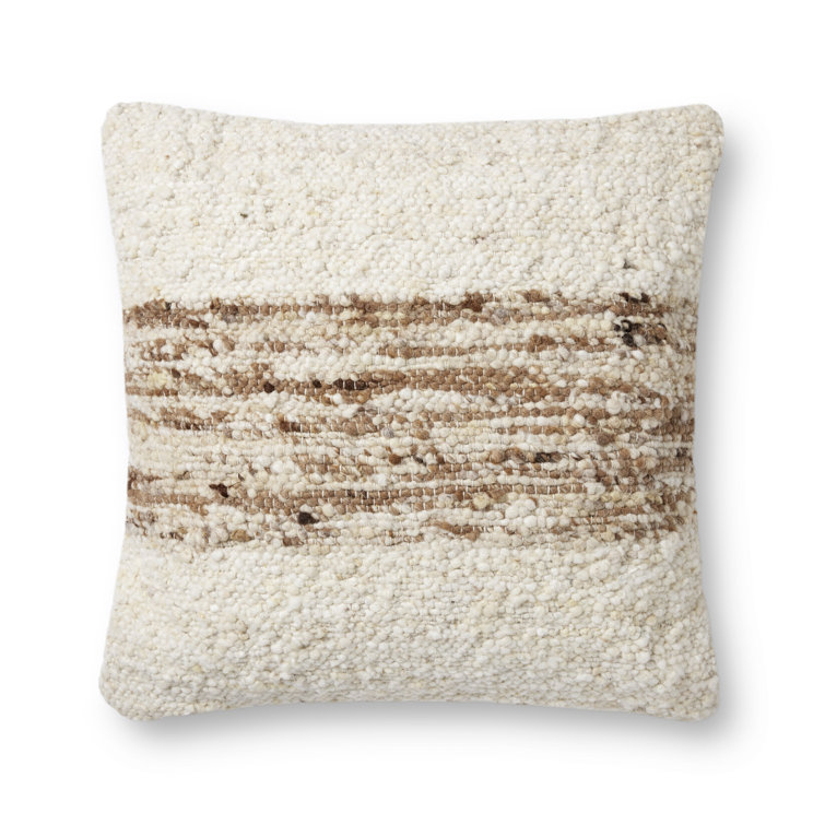 Ivory and Camel Square Wool Cotton Accent Pillow