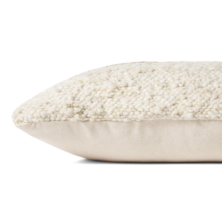 Ivory and Camel Square Wool Cotton Accent Pillow