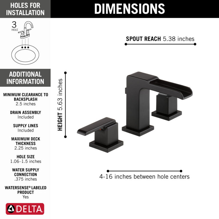 Matte Black Modern Widespread Bathroom Faucet with Drain Assembly