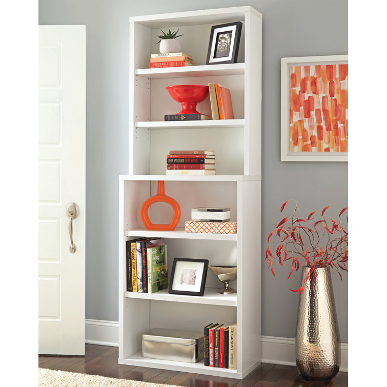 Elegant White 6-Tier Hutch Bookcase with Adjustable Shelves
