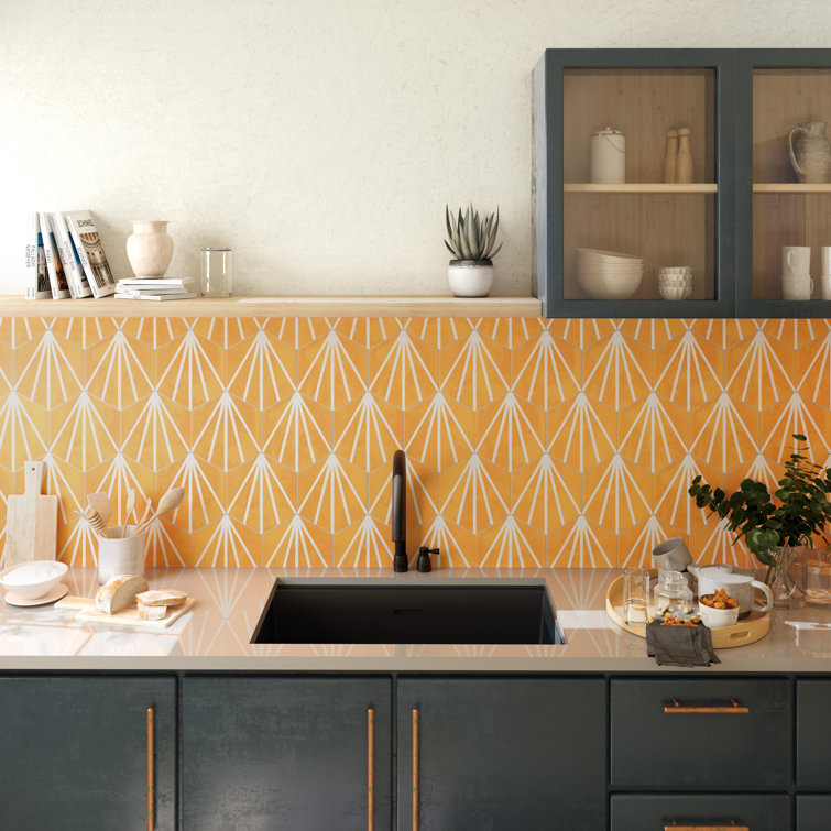 Horizon Dusk Hex 8" x 9" Matte Yellow Ceramic Tile