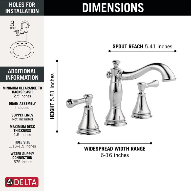 Classic Elegance 16" Chrome Widespread Bathroom Faucet with Drain Assembly