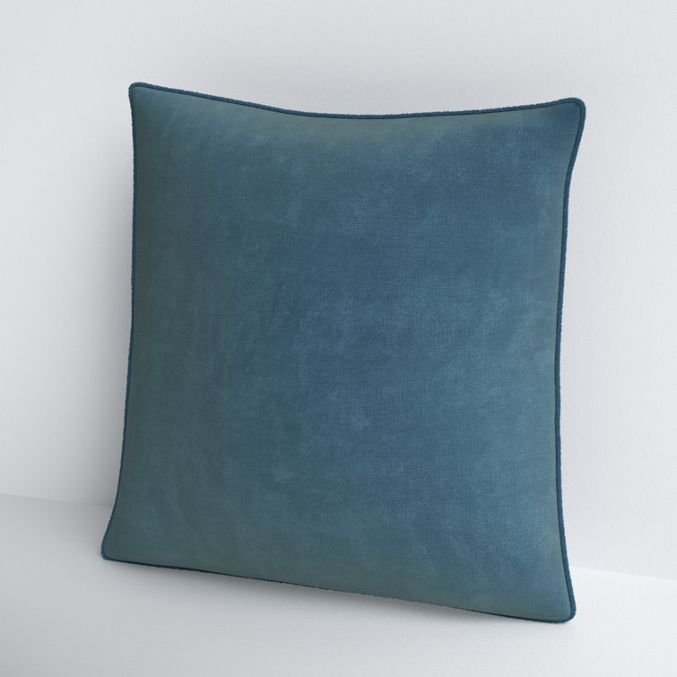 Tan Cotton Square Embroidered Throw Pillow with Fringed Edges