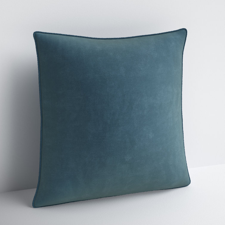 Tan Cotton Square Embroidered Throw Pillow with Fringed Edges