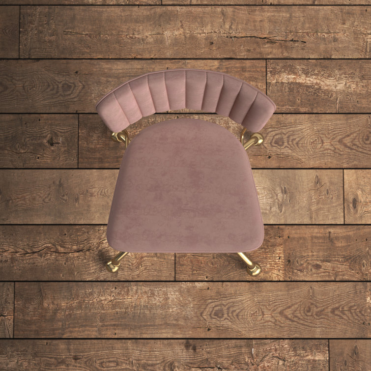Contemporary Pink Velvet Swivel Task Chair with Gold Metal Base