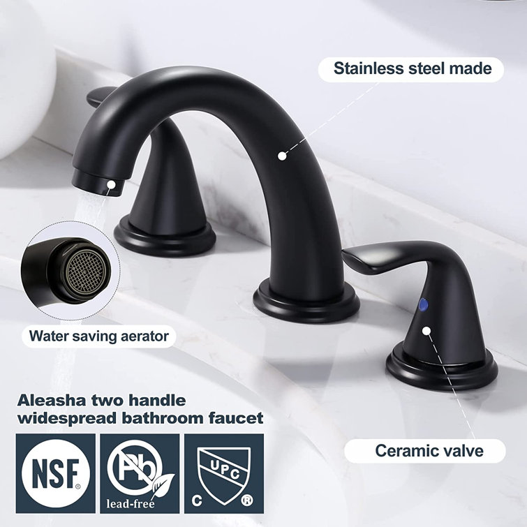 Matte Black Widespread Bathroom Sink Faucet with Pop-Up Drain