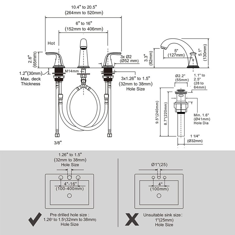 Matte Black Widespread Bathroom Sink Faucet with Pop-Up Drain