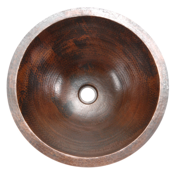17" Round Hammered Copper Under Counter Bathroom Sink
