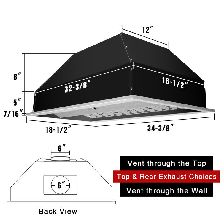 Akicon 36'' Stainless Steel Insert Range Hood with Charcoal Filter