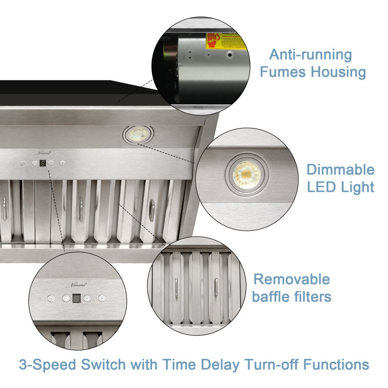 Akicon 36'' Stainless Steel Insert Range Hood with Charcoal Filter
