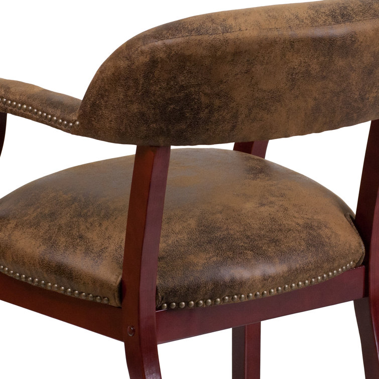 Elegant Bomber Jacket Brown Vinyl Conference Chair with Brass Accents