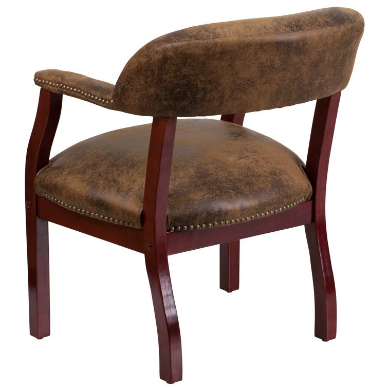 Elegant Bomber Jacket Brown Vinyl Conference Chair with Brass Accents
