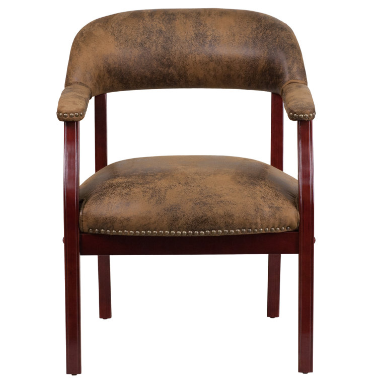 Elegant Bomber Jacket Brown Vinyl Conference Chair with Brass Accents