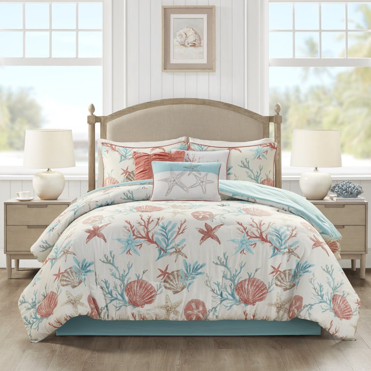 California King Coral Cotton Coastal Comforter Set