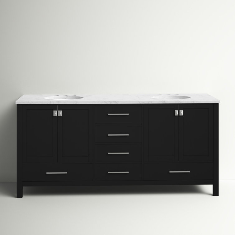 Black Double Sink Vanity with Engineered Marble Top