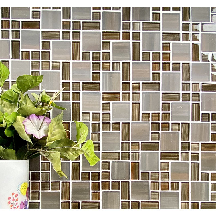 Handicraft 12 in. Brown Stained Glass Mosaic Wall Tile