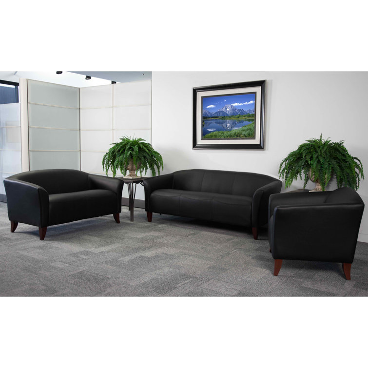 Hercules Imperial Luxe Black Leather Reception Chair with Wood Frame