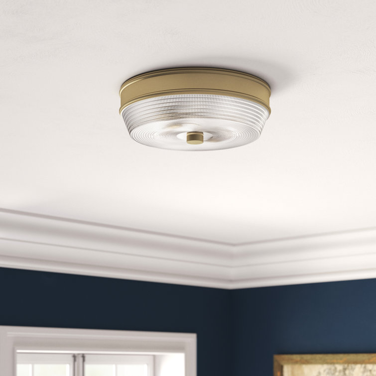 Aged Brass and Clear Glass 2-Light Flush Mount