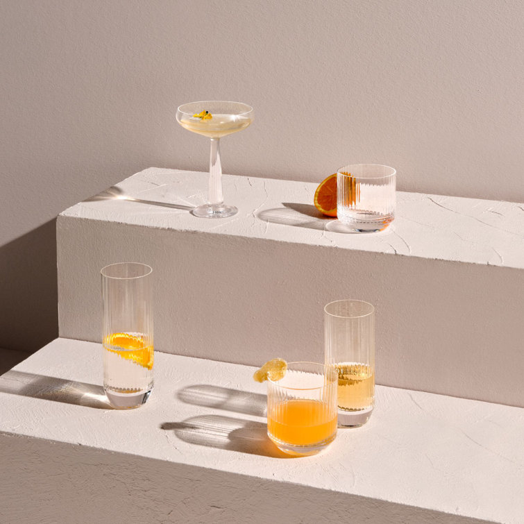 Clear Ribbed Crystal Highball Glass Set of Four