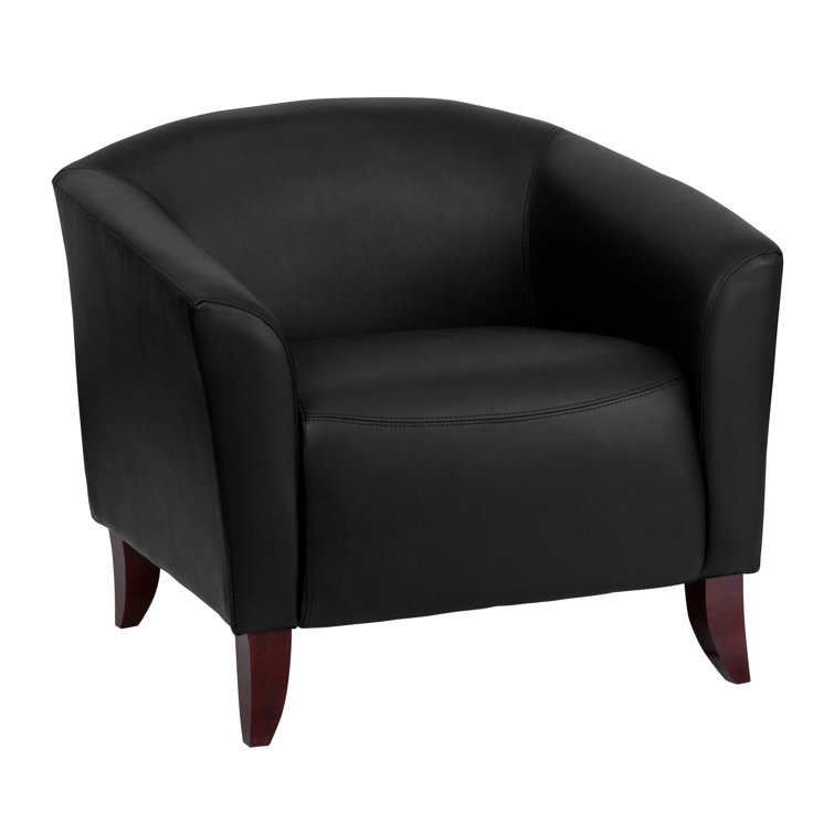 Hercules Imperial Luxe Black Leather Reception Chair with Wood Frame